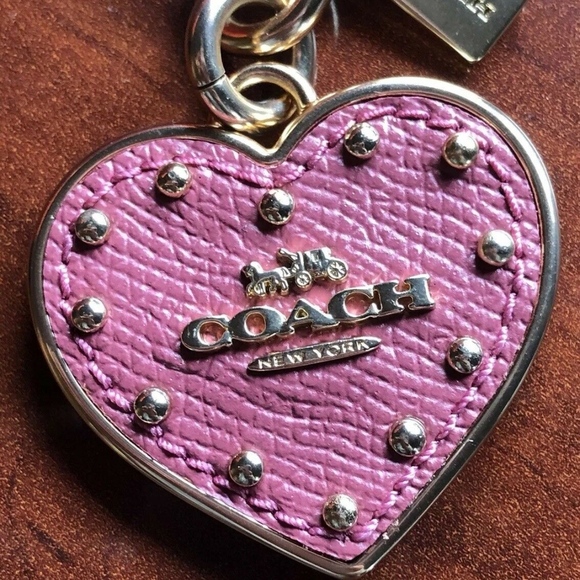 Coach Split Key Ring, Pink Studded Leather Heart - Picture 6 of 7